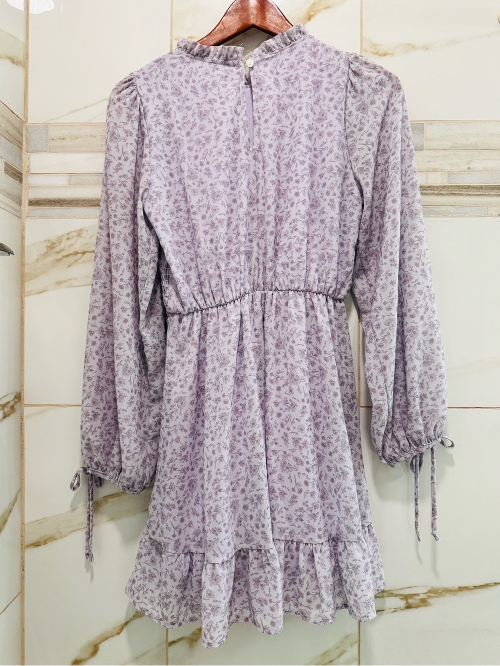 Vintage Cottagecore Lavender Floral Smocked Mini Dress Prairie Romantic Small - Picture 11 of 14
